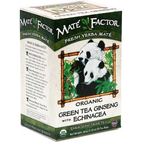 MATE FACTOR - Organic Green Tea Ginseng Mate Tea-Bags - 20 Tea Bags (2.5 oz.) For Sale