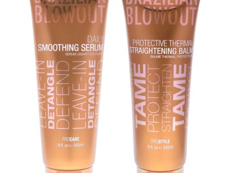 Acai Daily Smoothing Serum and Protective Thermal Straightening Balm Kit by Brazilian Blowout for Unisex - 2 Pc Kit 8oz Balm, 8oz Serum Hot on Sale