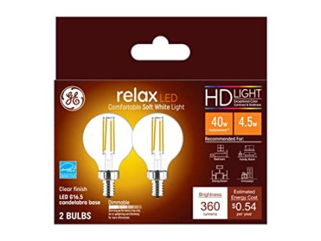 GE LED 40W RLX G16.5 2PK CLR For Sale