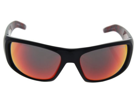 Arnette Men s AN4182 Hot Shot Rectangular Wrap Sunglasses, Gloss Black Red Mirror, 62 mm Online now